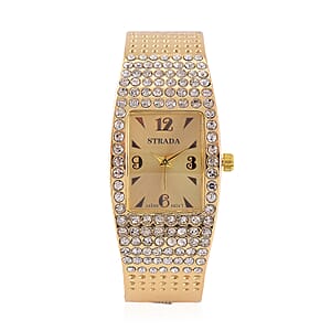 Strada Austrian Crystal Japanese Movement Bangle Watch in Goldtone and Stainless Steel Back