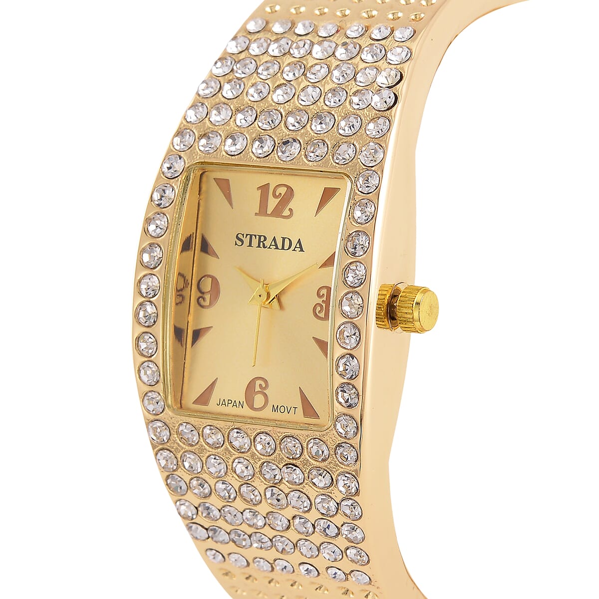 Strada Austrian Crystal Japanese Movement Bangle Watch in Goldtone and Stainless Steel Back image number 2