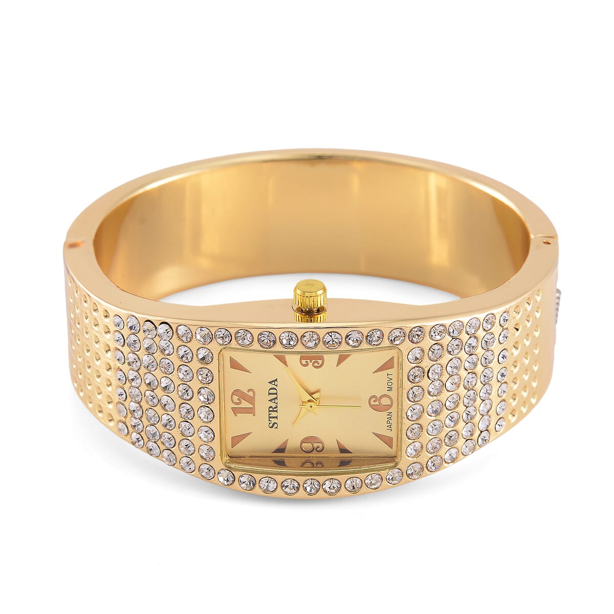 Strada Austrian Crystal Japanese Movement Bangle Watch in Goldtone and Stainless Steel Back image number 3