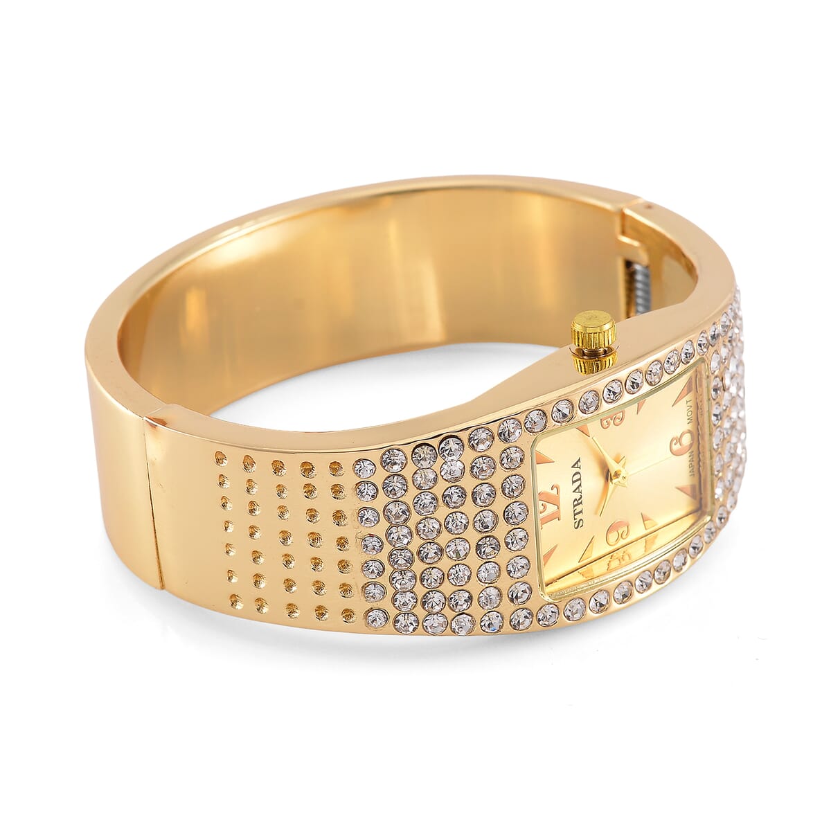 Strada Austrian Crystal Japanese Movement Bangle Watch in Goldtone and Stainless Steel Back image number 5