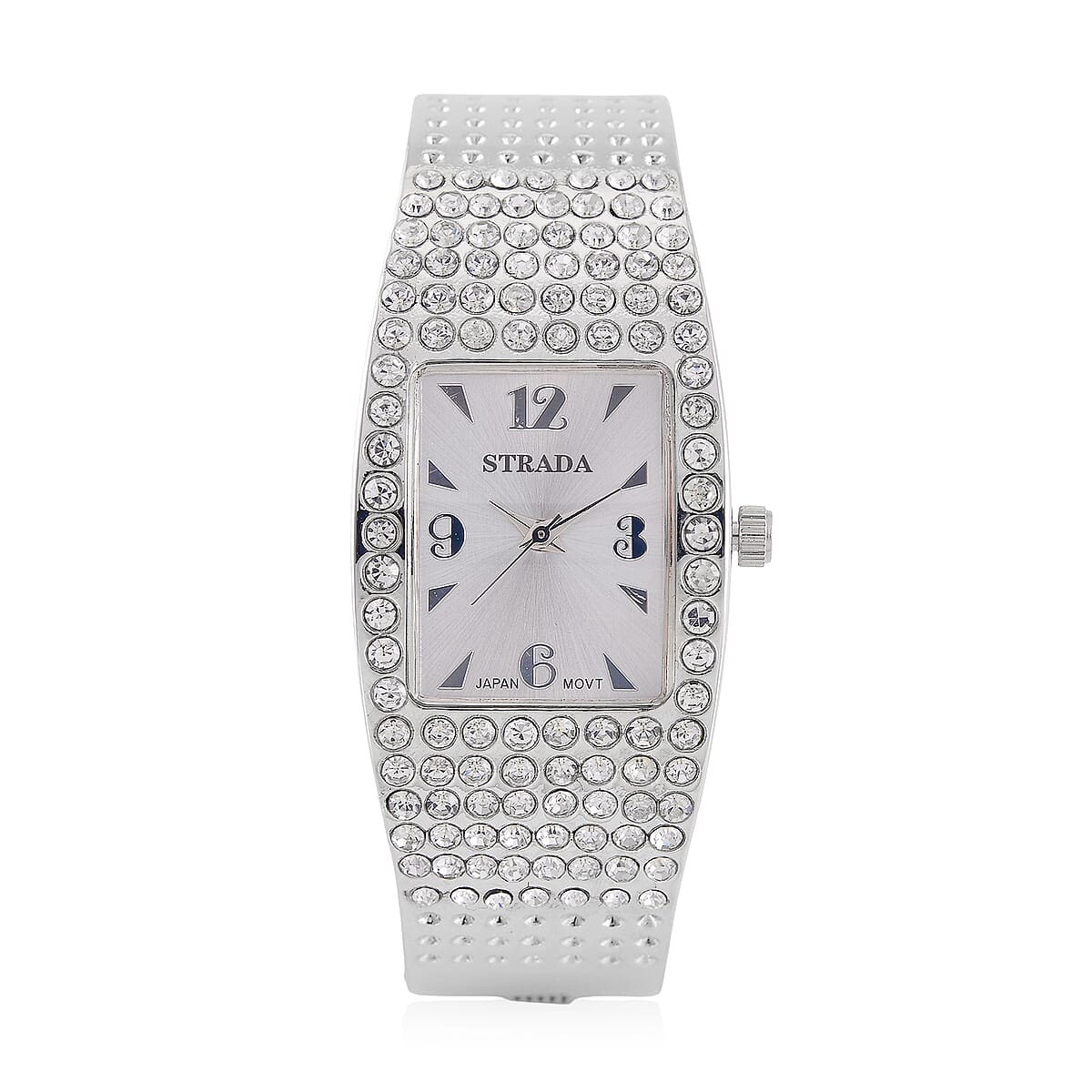 STRADA Austrian Crystal Japanese Movement Bangle Watch in Silvertone and Stainless Steel Back image number 0