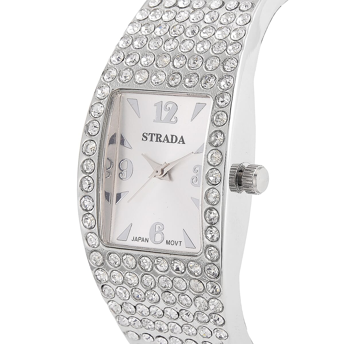 STRADA Austrian Crystal Japanese Movement Bangle Watch in Silvertone and Stainless Steel Back image number 2