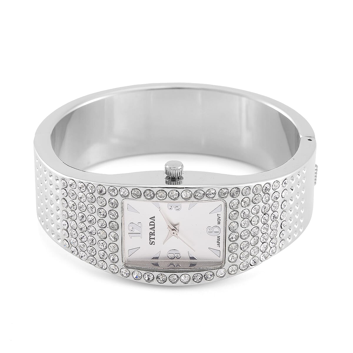 STRADA Austrian Crystal Japanese Movement Bangle Watch in Silvertone and Stainless Steel Back image number 3