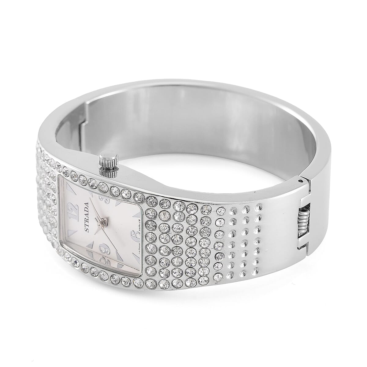 STRADA Austrian Crystal Japanese Movement Bangle Watch in Silvertone and Stainless Steel Back image number 4