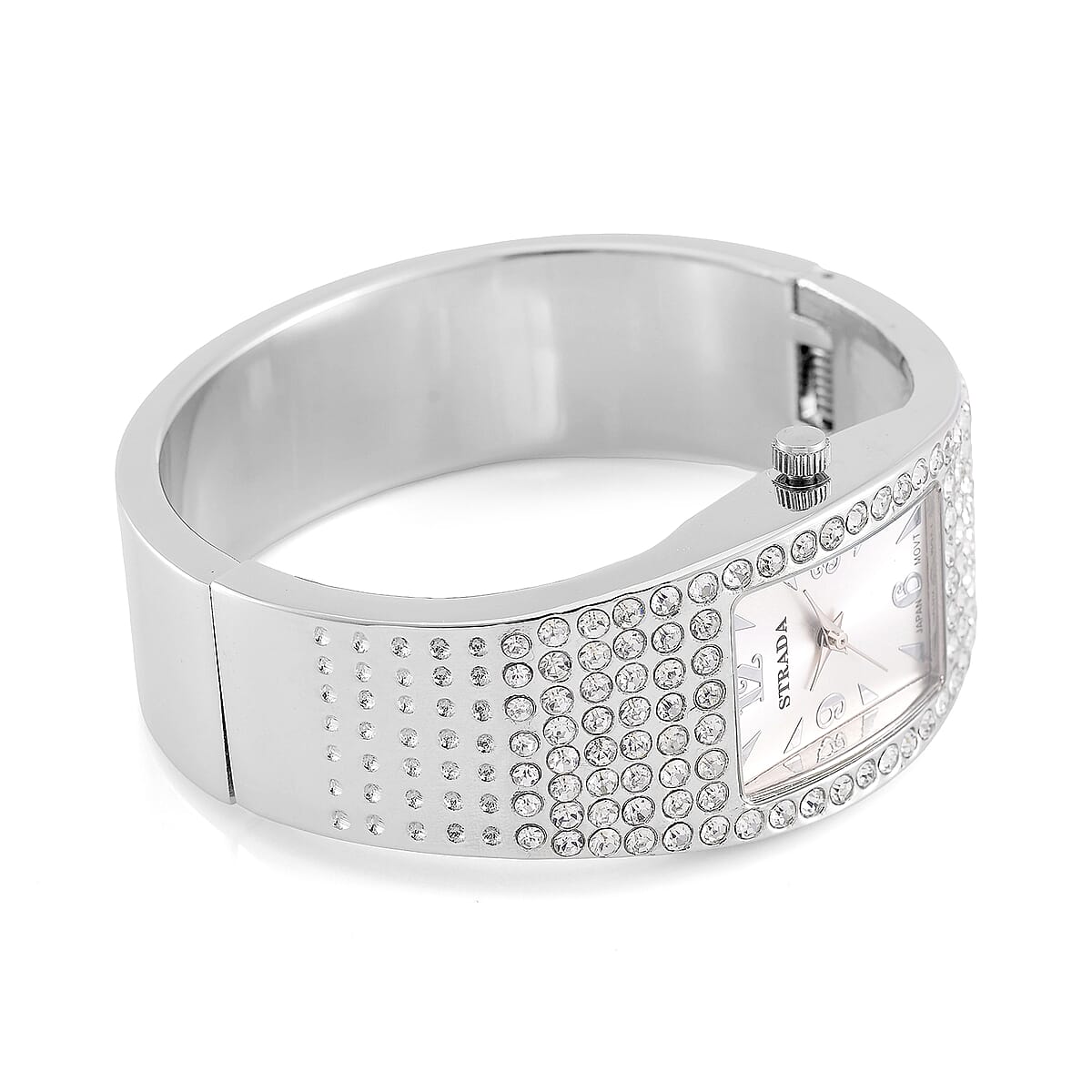 STRADA Austrian Crystal Japanese Movement Bangle Watch in Silvertone and Stainless Steel Back image number 5