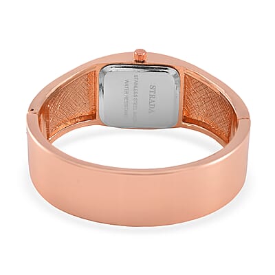 Strada Austrian Crystal Japanese Movement Bangle Watch in Rosetone and Stainless Steel Back
