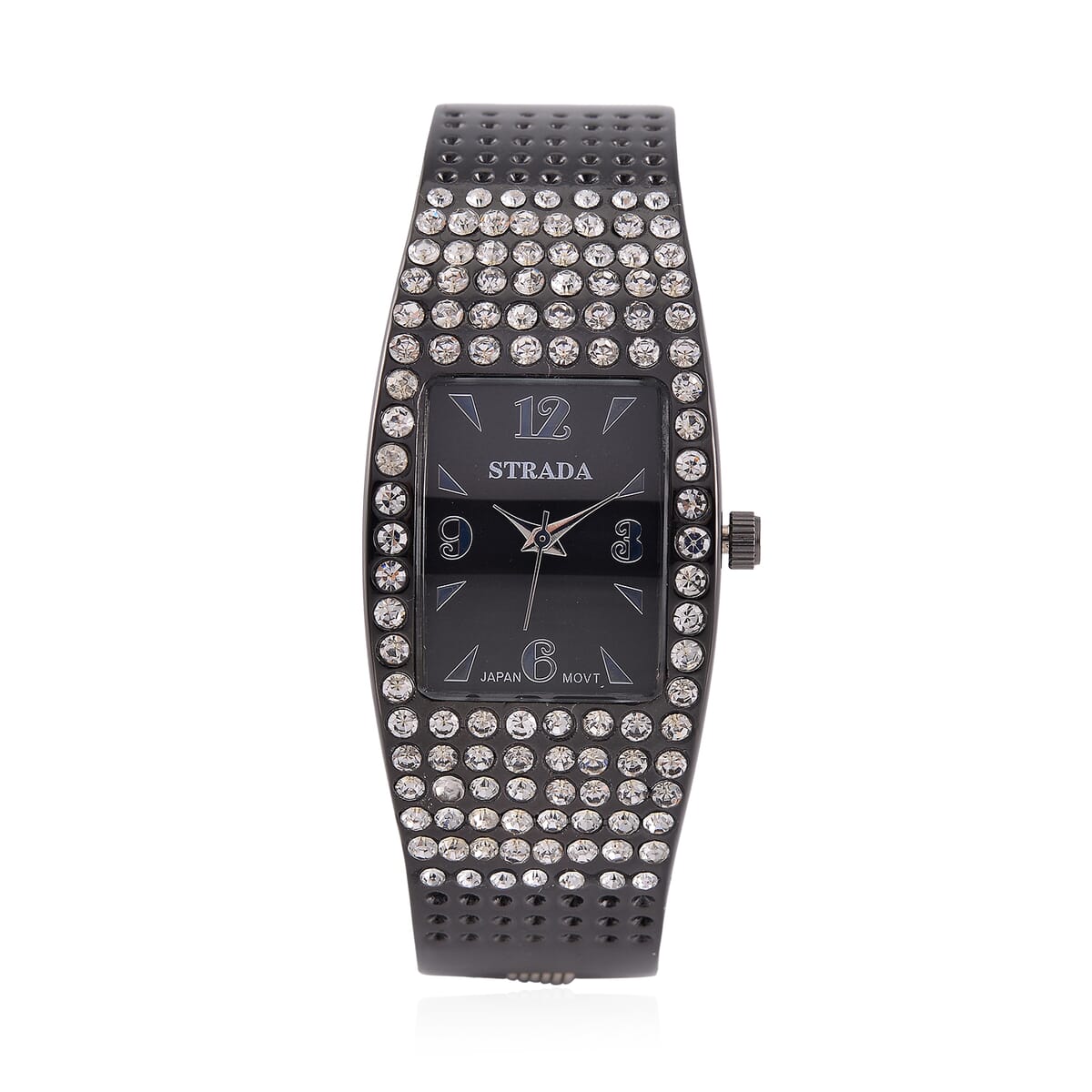 Strada Austrian Crystal Japanese Movement Bangle Watch in Dark Silvertone and Stainless Steel Back image number 0
