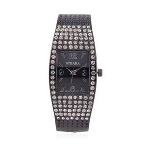 Strada Austrian Crystal Japanese Movement Bangle Watch in Dark Silvertone and Stainless Steel Back