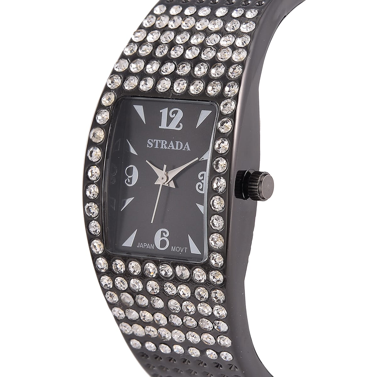Strada Austrian Crystal Japanese Movement Bangle Watch in Dark Silvertone and Stainless Steel Back image number 2