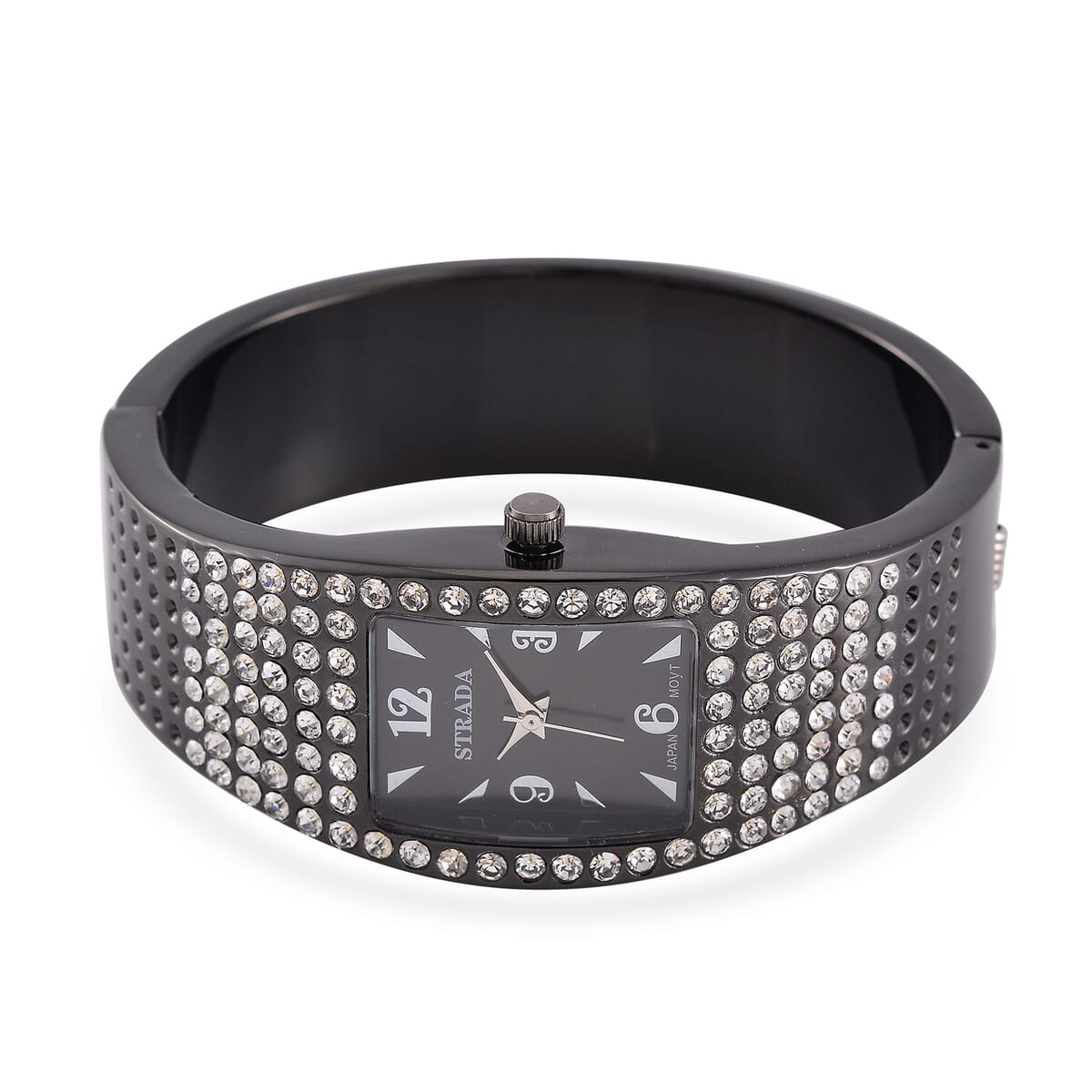 Strada Austrian Crystal Japanese Movement Bangle Watch in Dark Silvertone and Stainless Steel Back image number 3