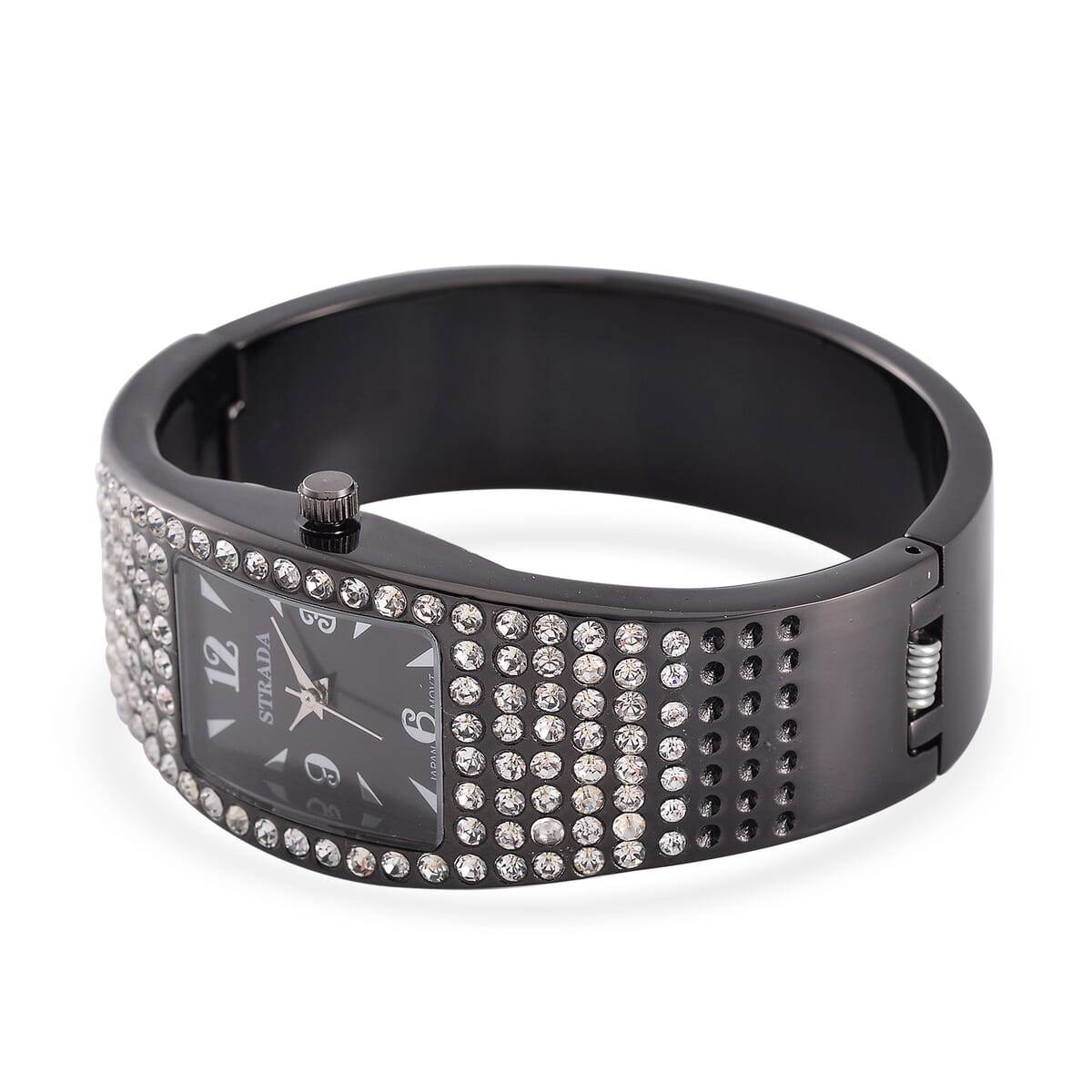 Strada Austrian Crystal Japanese Movement Bangle Watch in Dark Silvertone and Stainless Steel Back image number 4