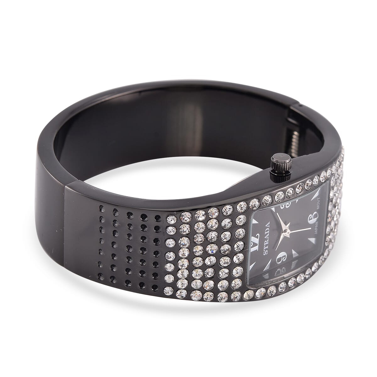 Strada Austrian Crystal Japanese Movement Bangle Watch in Dark Silvertone and Stainless Steel Back image number 5