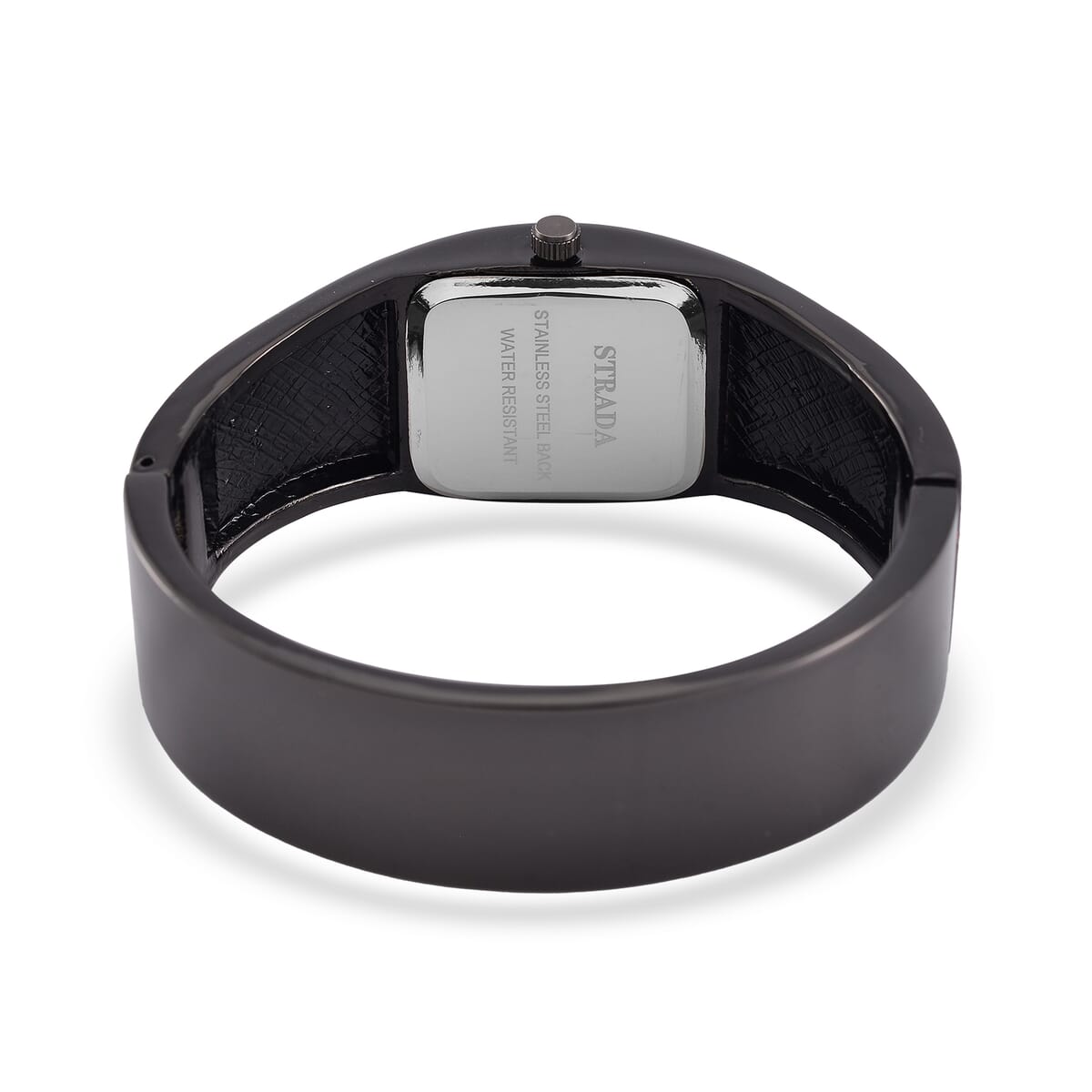 Strada Austrian Crystal Japanese Movement Bangle Watch in Dark Silvertone and Stainless Steel Back image number 6
