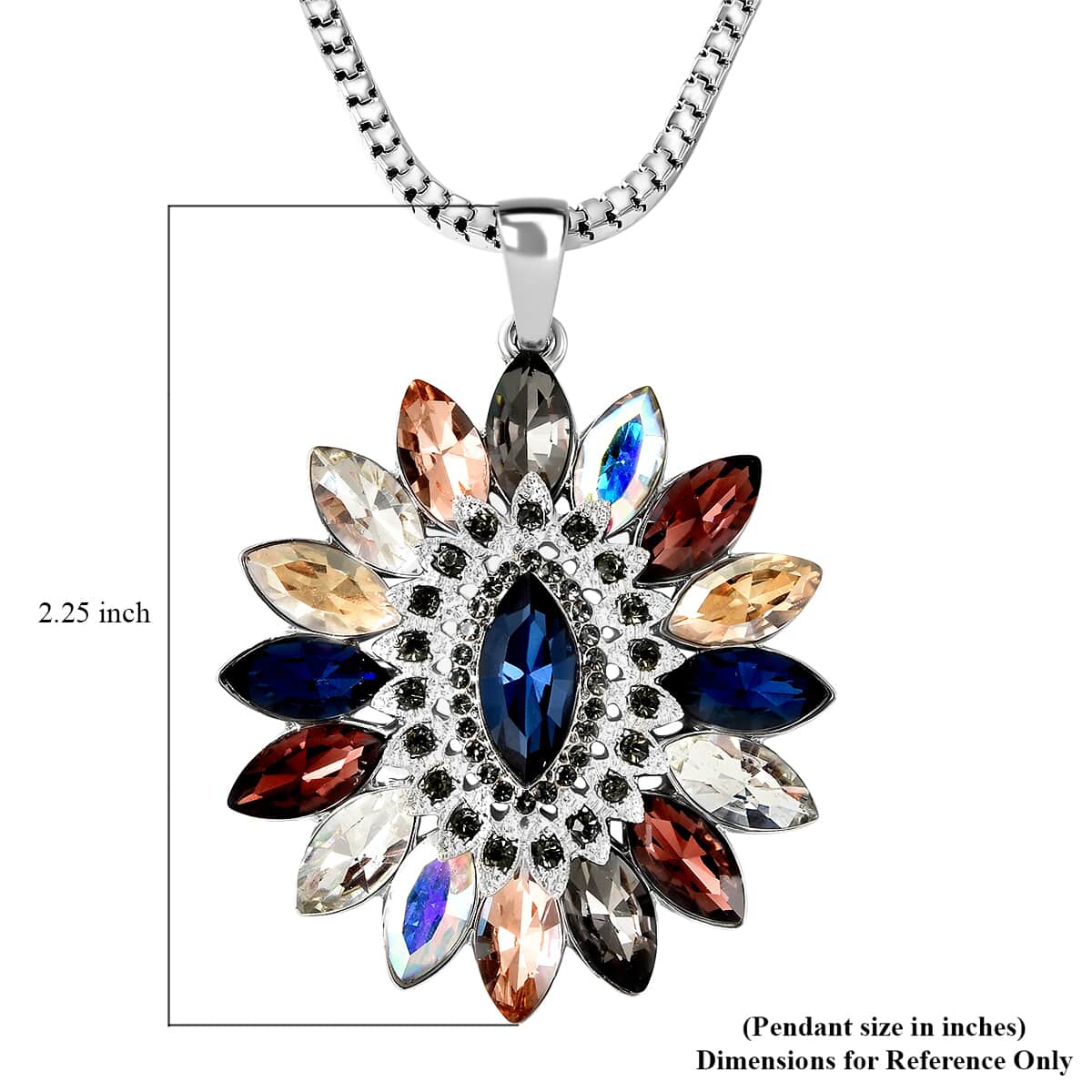Multi Color Austrian Crystal Flower Cluster Pendant Necklace 29-32 Inches in Silvertone image number 5