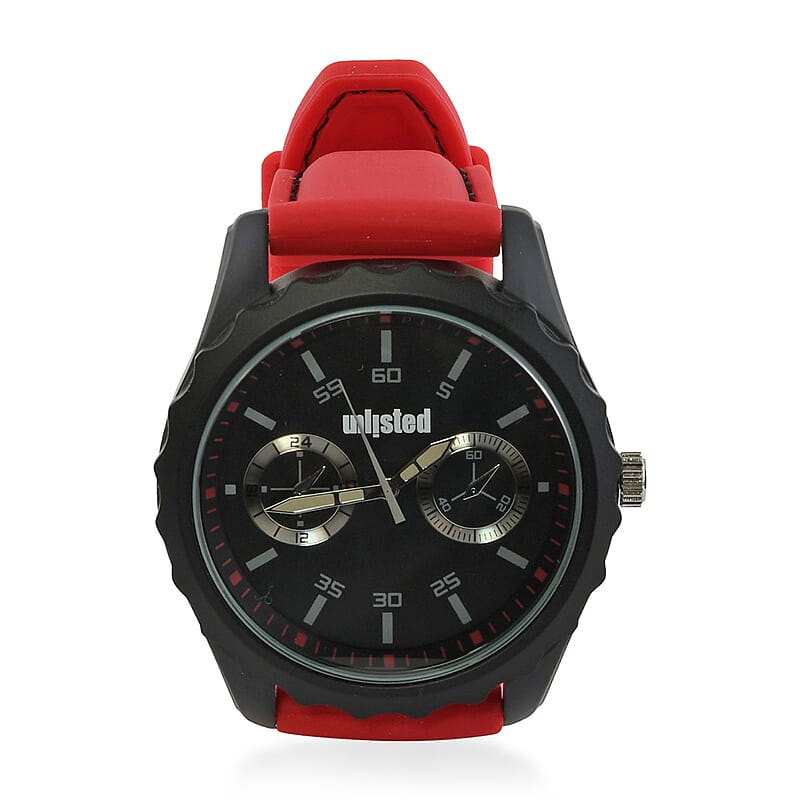 UNLISTED by Kenneth Cole Japanese Movement Men's Watch with Red Silicone Band and Stainless Steel Back