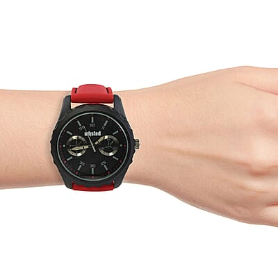 UNLISTED by Kenneth Cole Japanese Movement Men's Watch with Red Silicone Band and Stainless Steel Back