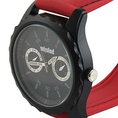 UNLISTED by Kenneth Cole Japanese Movement Men's Watch with Red Silicone Band and Stainless Steel Back