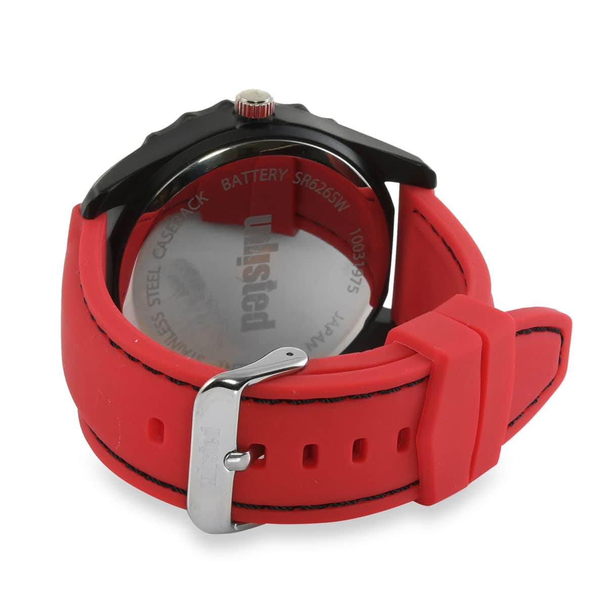 UNLISTED by Kenneth Cole Japanese Movement Men's Watch with Red Silicone Band and Stainless Steel Back image number 3