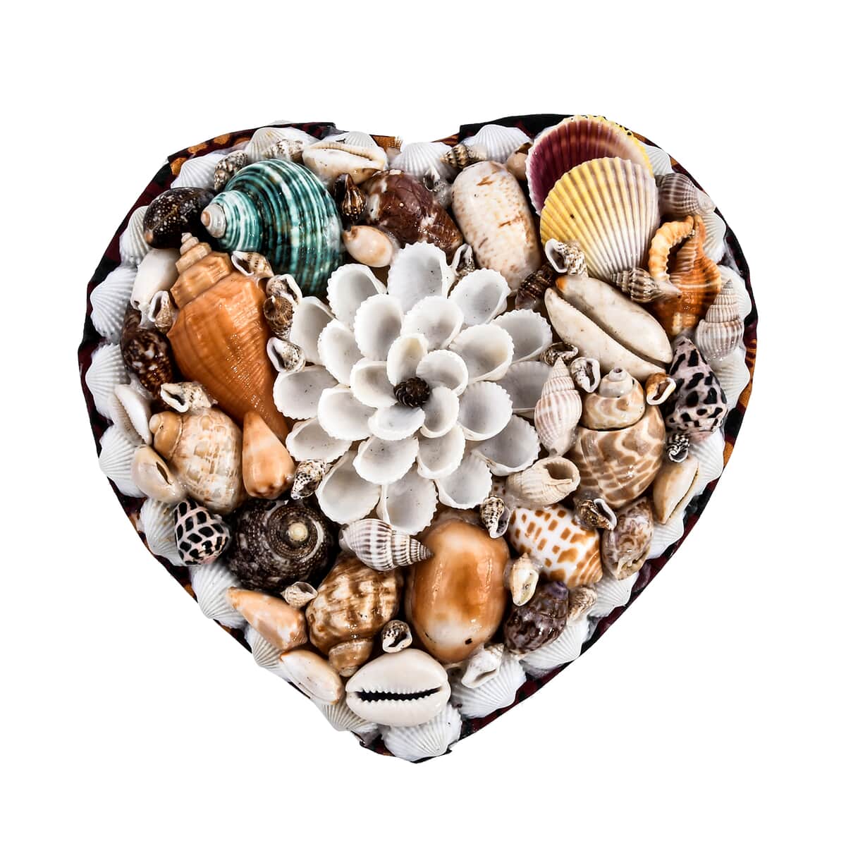 Multi Color Sea Shell Encrusted Heart Shaped Jewelry Box image number 0