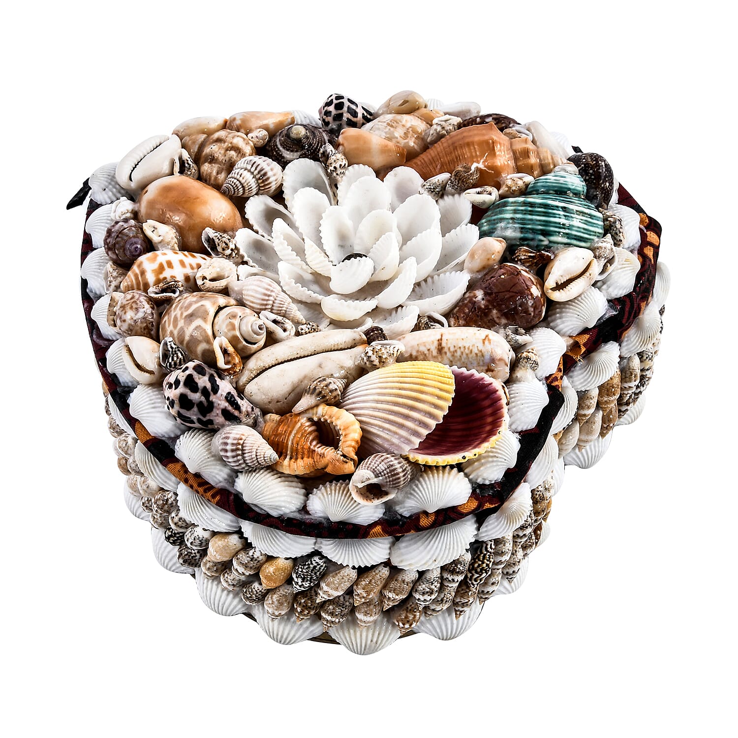 Multi Color Sea Shell Encrusted Heart Shaped Jewelry Box