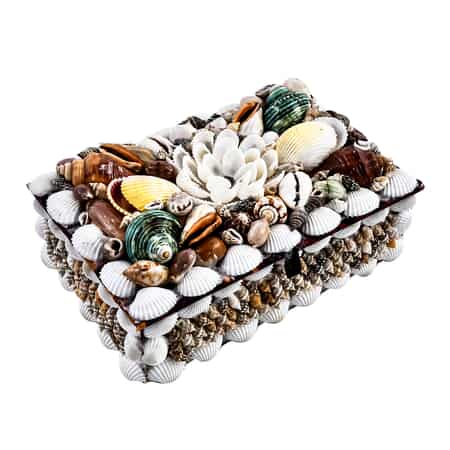 Multi Color Sea Shell Encrusted Rectangle Shaped Box image number 6