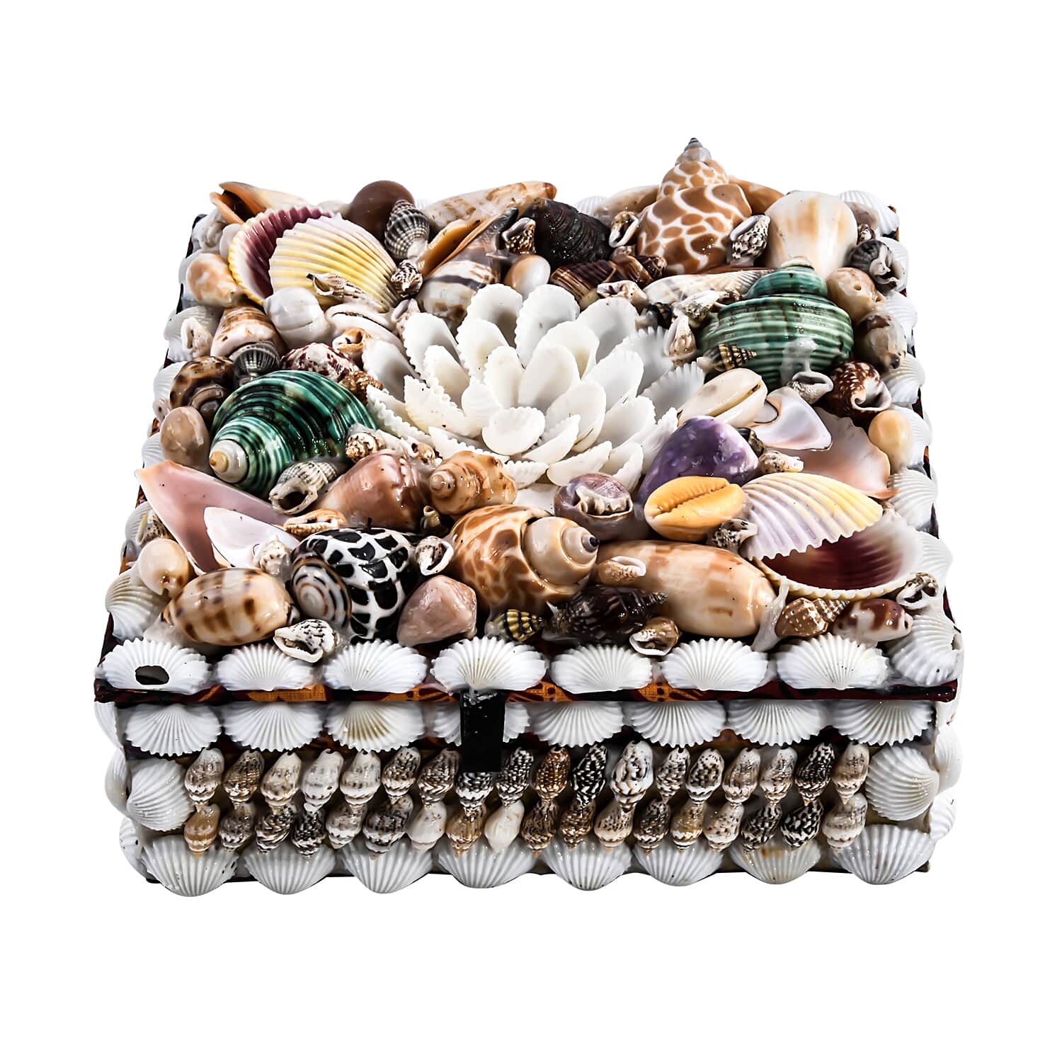 Sea selling Shell Love Encrusted Treasure Chest Shaped Square Jewelry Organizer Box Storage