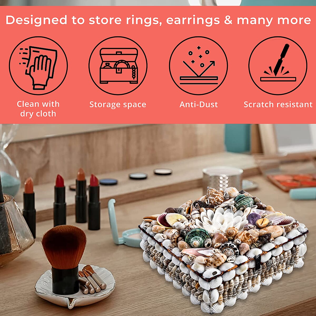 Sea Shell Encrusted Treasure Chest Shaped Box image number 2