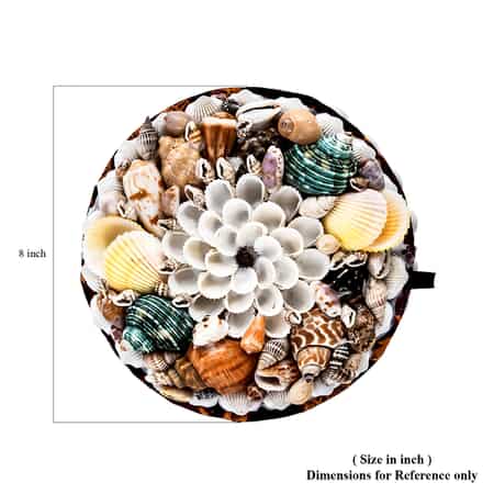 Multi Color Sea Shell Encrusted Round Shaped Jewelry Box image number 5