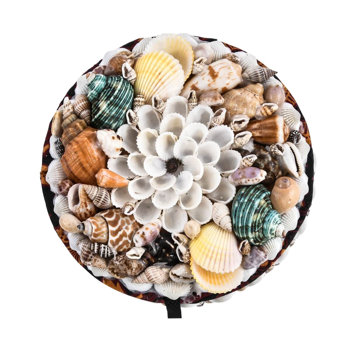Multi Color Sea Shell Encrusted Round Shaped Jewelry Box image number 6