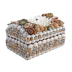 Multi Color Sea Shell Encrusted Treasure Chest Shaped Box