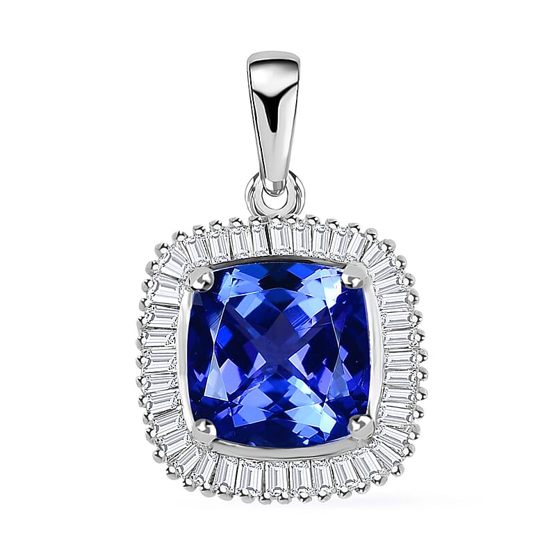 Rhapsody 950 Platinum AAAA Tanzanite and Diamond 2.85 ctw Pendant, Platinum Diamond Pendant, Diamond Halo Pendant, Birthday Gifts For Her