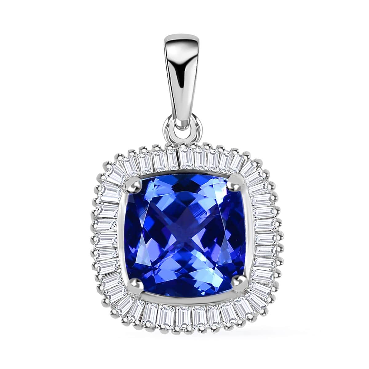 Rhapsody 950 Platinum AAAA Tanzanite Pendant, Platinum Diamond Pendant, Diamond Halo Pendant, Birthday Gifts For Her 2.85 ctw image number 0