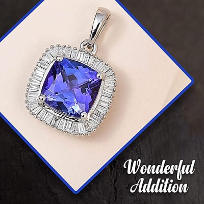 Rhapsody 950 Platinum AAAA Tanzanite and Diamond 2.85 ctw Pendant, Platinum Diamond Pendant, Diamond Halo Pendant, Birthday Gifts For Her