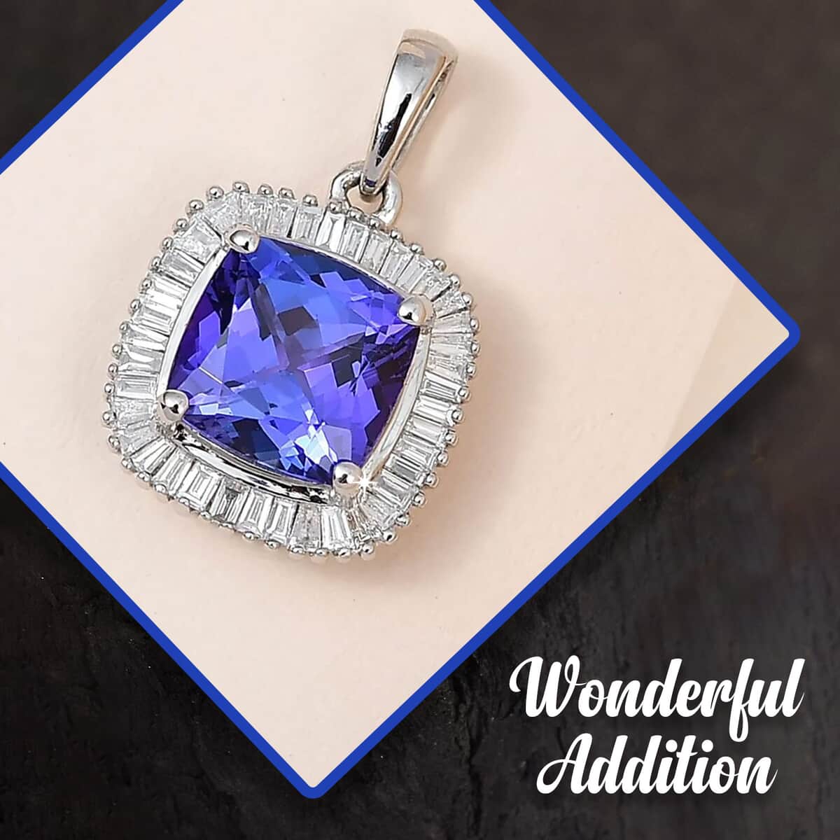Rhapsody 950 Platinum AAAA Tanzanite Pendant, Platinum Diamond Pendant, Diamond Halo Pendant, Birthday Gifts For Her 2.85 ctw image number 1