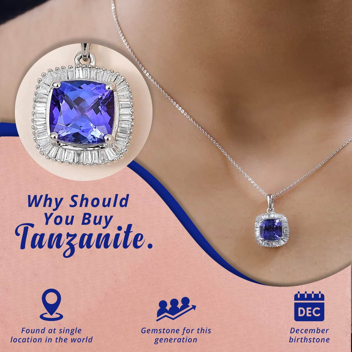 Rhapsody 950 Platinum AAAA Tanzanite Pendant, Platinum Diamond Pendant, Diamond Halo Pendant, Birthday Gifts For Her 2.85 ctw image number 2