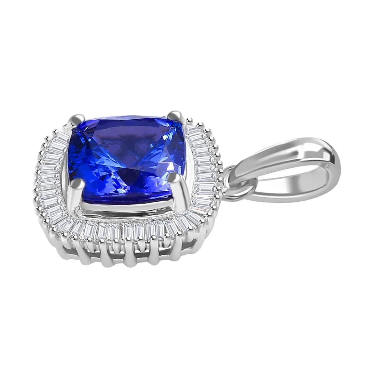 Rhapsody 950 Platinum AAAA Tanzanite Pendant, Platinum Diamond Pendant, Diamond Halo Pendant, Birthday Gifts For Her 2.85 ctw image number 4
