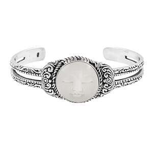 Bali Goddess Carved Bone Cuff Bracelet in Sterling Silver (7.25 In)