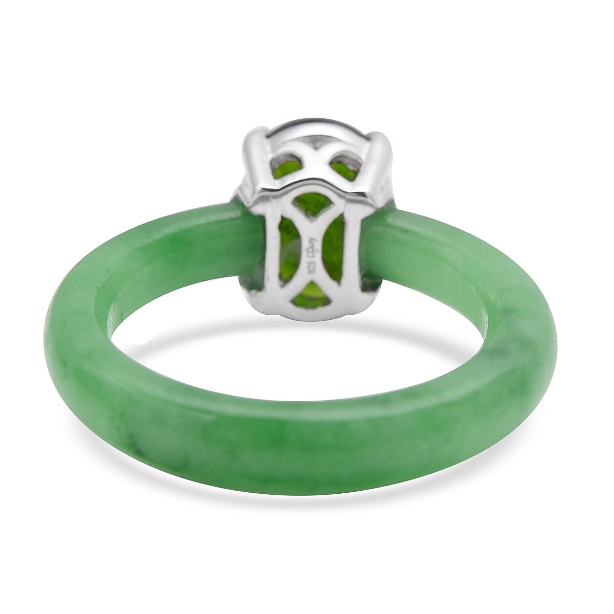 Natural Chrome Diopside and Green Jade Band Solitaire Ring in Rhodium Over Sterling Silver (Size 6.0) 11.00 ctw image number 4