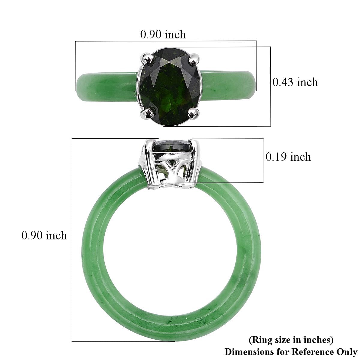 Natural Chrome Diopside and Green Jade Band Solitaire Ring in Rhodium Over Sterling Silver (Size 6.0) 11.00 ctw image number 5