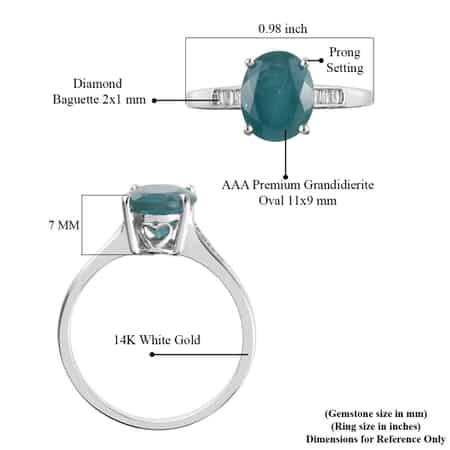 14K White Gold AAA Grandidierite and G-H I3 Diamond Ring (Size 8) 3.60 Grams 3.90 ctw image number 5