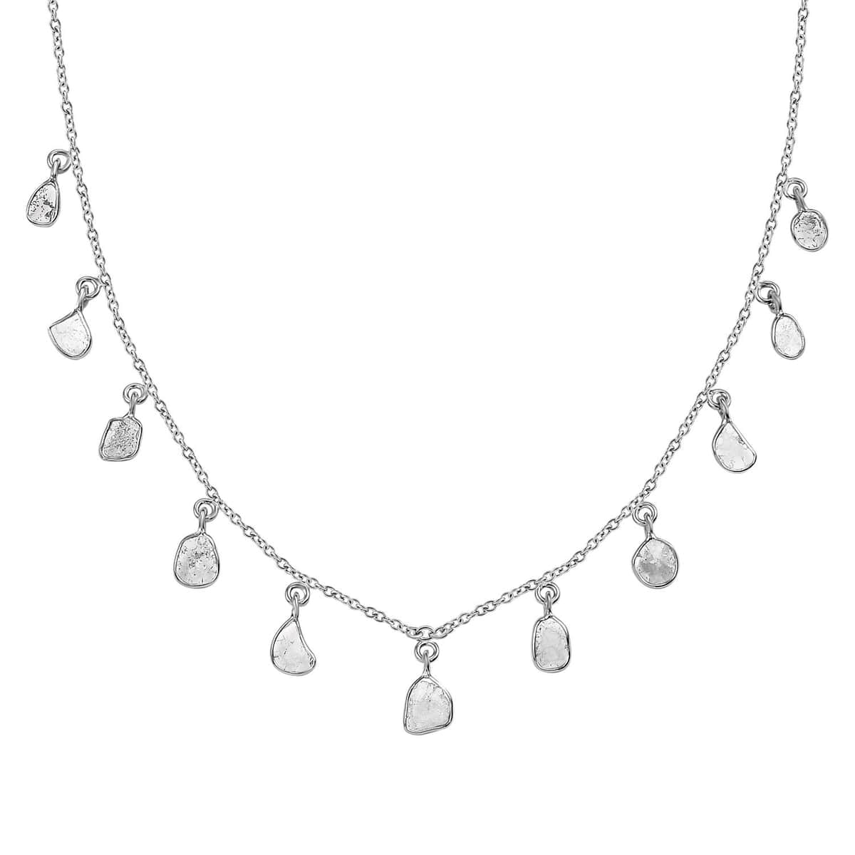 Polki Diamond Drop Station Necklace 18-20 Inches in Platinum Over Sterling Silver 2.00 ctw image number 0