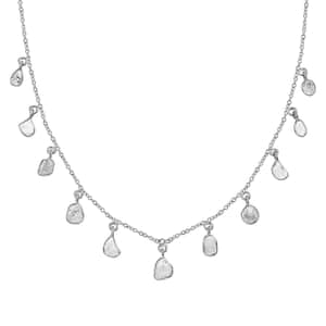 Polki Diamond Drop Station Necklace 18-20 Inches in Platinum Over Sterling Silver 2.00 ctw