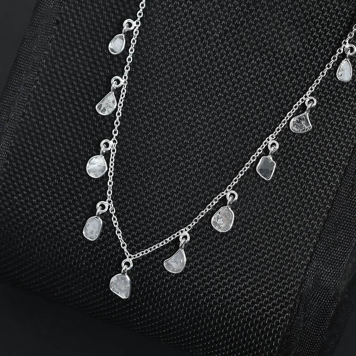 Polki Diamond Drop Station Necklace 18-20 Inches in Platinum Over Sterling Silver 2.00 ctw image number 1