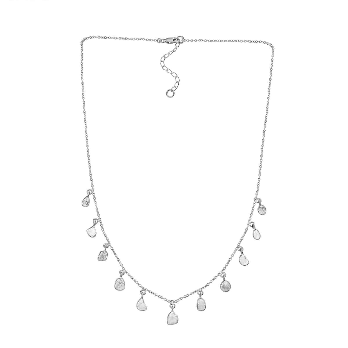 Polki Diamond Drop Station Necklace 18-20 Inches in Platinum Over Sterling Silver 2.00 ctw image number 3