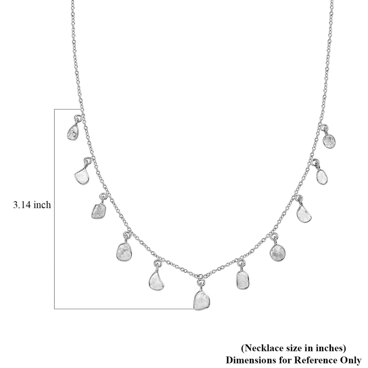 Polki Diamond Drop Station Necklace 18-20 Inches in Platinum Over Sterling Silver 2.00 ctw image number 5