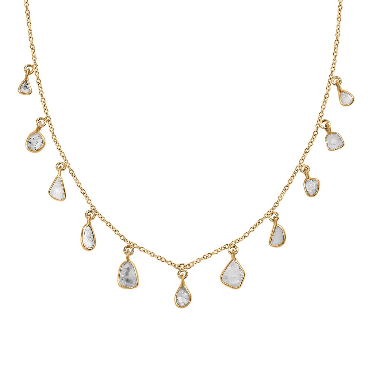 Polki Diamond Drop Station Necklace 18-20 Inches in Vermeil Yellow Gold Over Sterling Silver 2.00 ctw image number 0