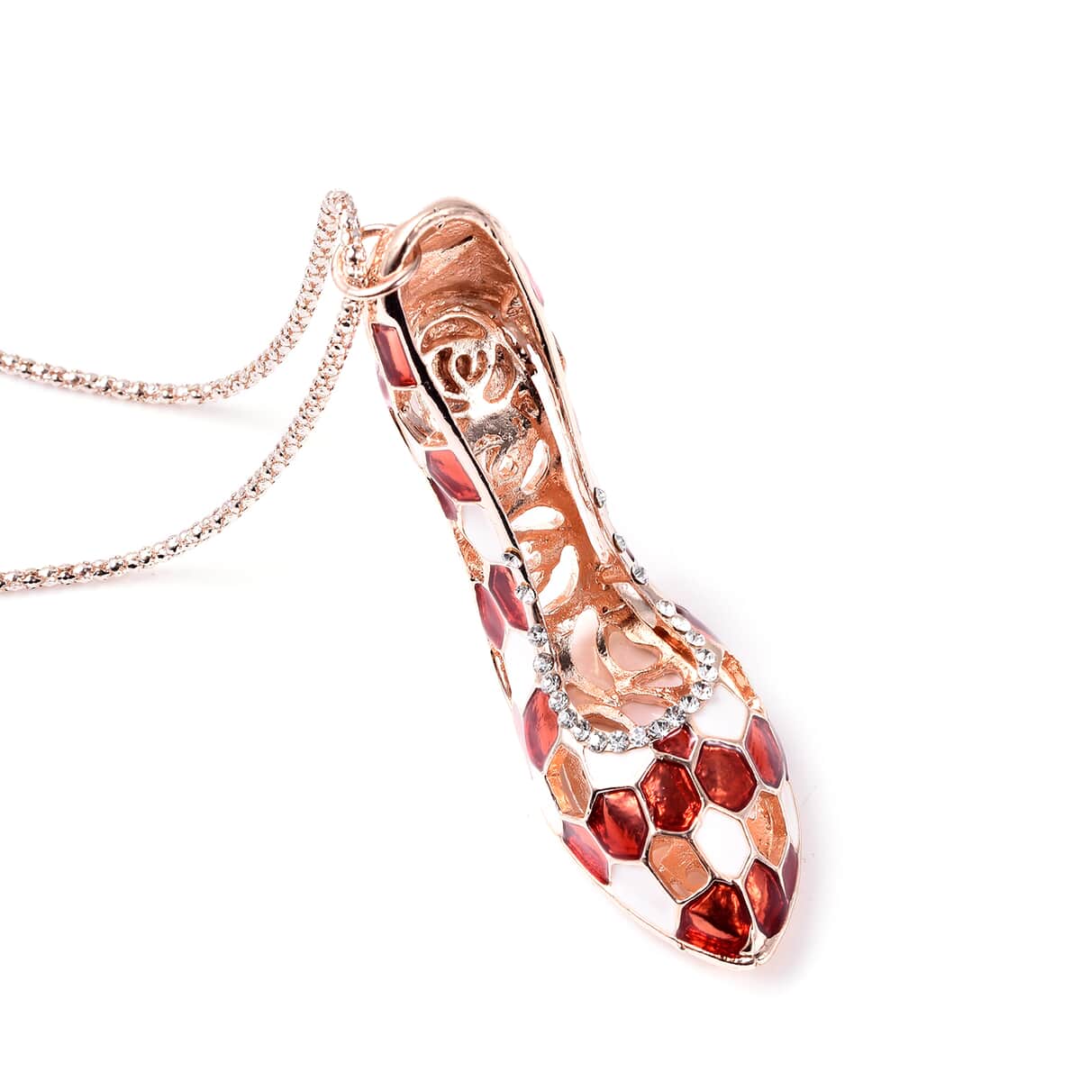 Austrian Crystal, Enameled High Heel Pendant Necklace 29 Inches and Mirror image number 3