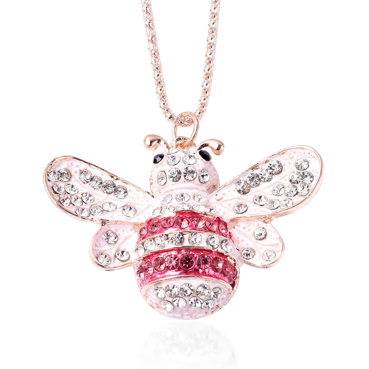 Multi Color Austrian Crystal & Enameled Bee Pendant Necklace 29 Inches and Mirror in Rosetone image number 2
