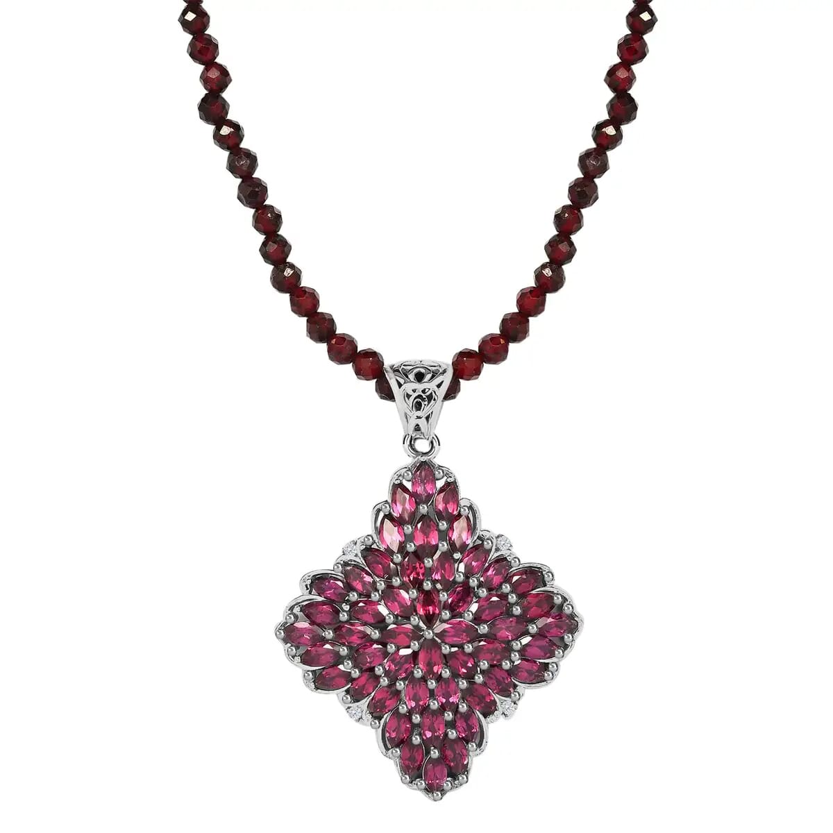 Sterling Silver| Elongated Pendant| Flower Pendant| Beaded Necklace 129.20 ctw (20 Inches) image number 0