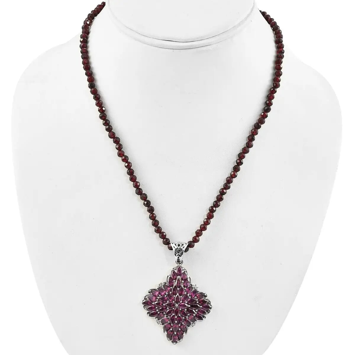 Sterling Silver| Elongated Pendant| Flower Pendant| Beaded Necklace 129.20 ctw (20 Inches) image number 3